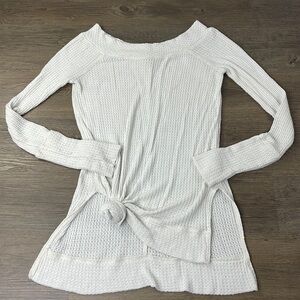 Free People Women’s Kate Thermal, White Boat Neck Waffle Knit Shirt, size XS